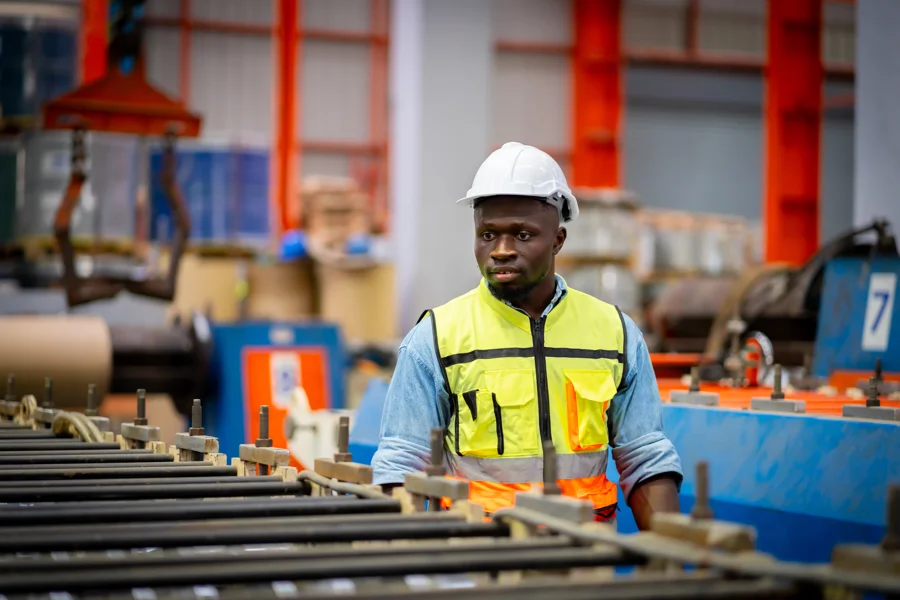 Young engineer touring a factory